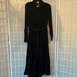 Elegant Black Velvet Long Sleeve Dress